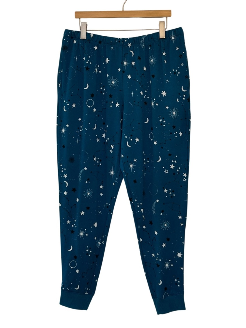 Joyspun Celestial Stars & Moon Brushed Hacci Pajama Set XL Astro Teal Blue - Picture 6 of 9